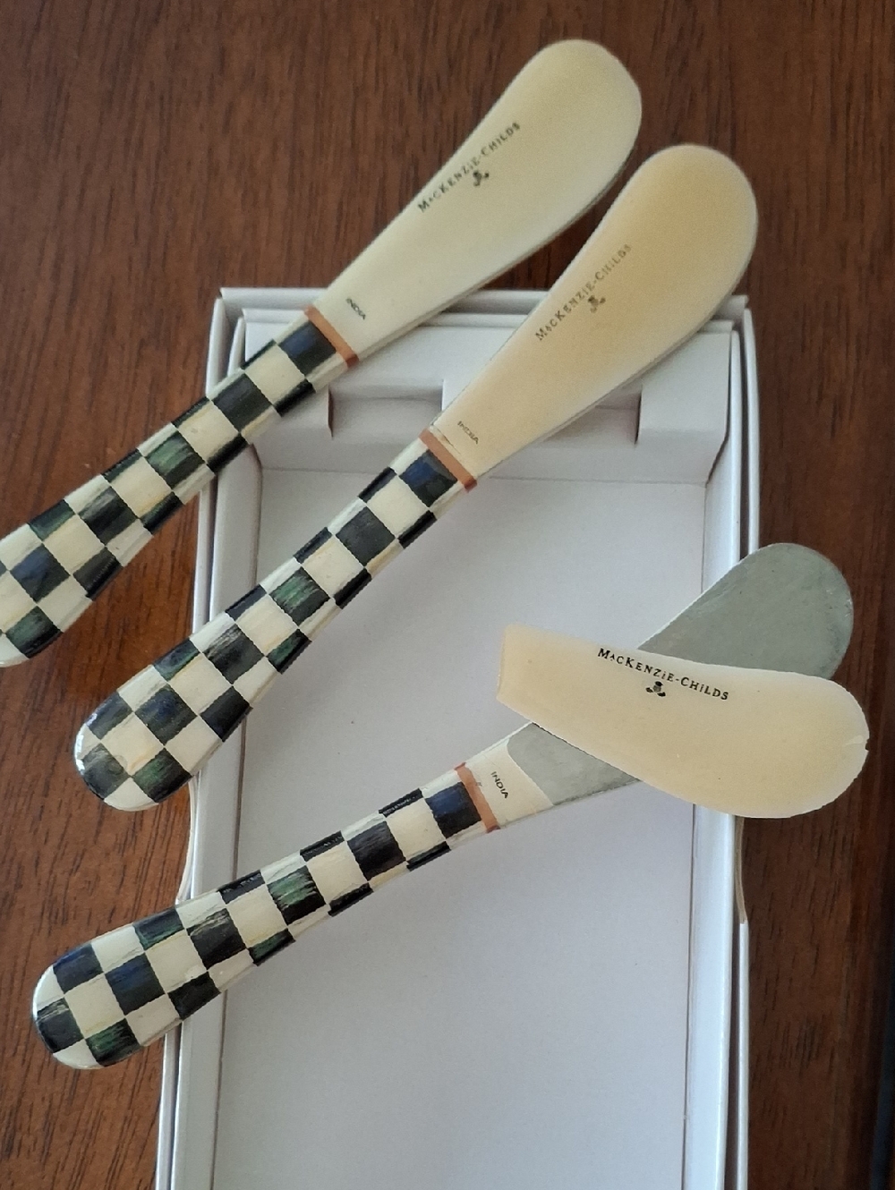 MacKenzie-Childs Black and Cream Checkered Spreader Set